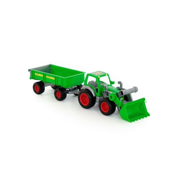 Green Farm Tractor and Tipping Trailer Toy - Front Loader, Detachable