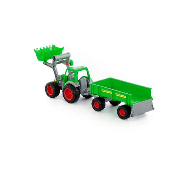 Green Farm Tractor and Tipping Trailer Toy - Front Loader, Detachable