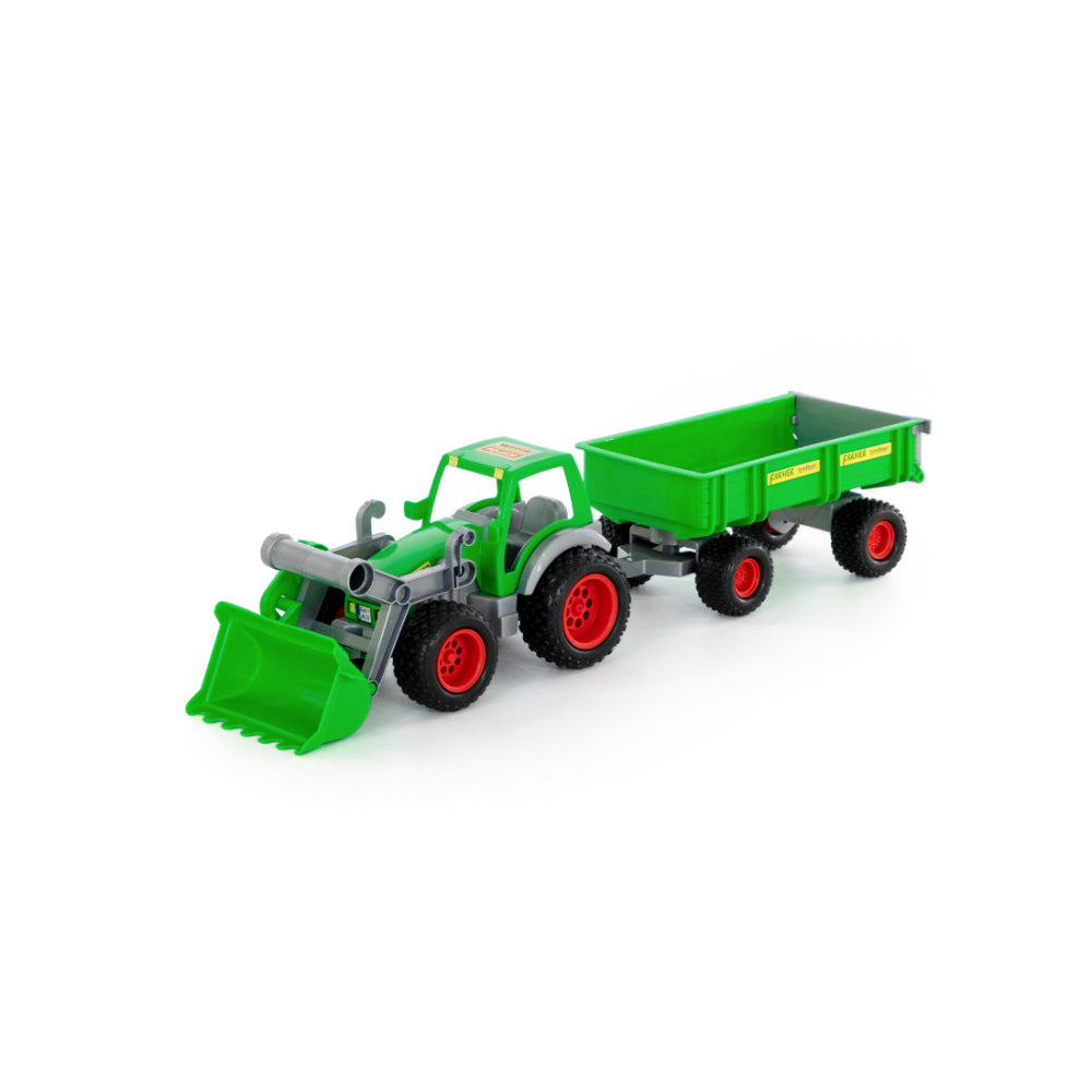 Green Farm Tractor and Tipping Trailer Toy - Front Loader, Detachable