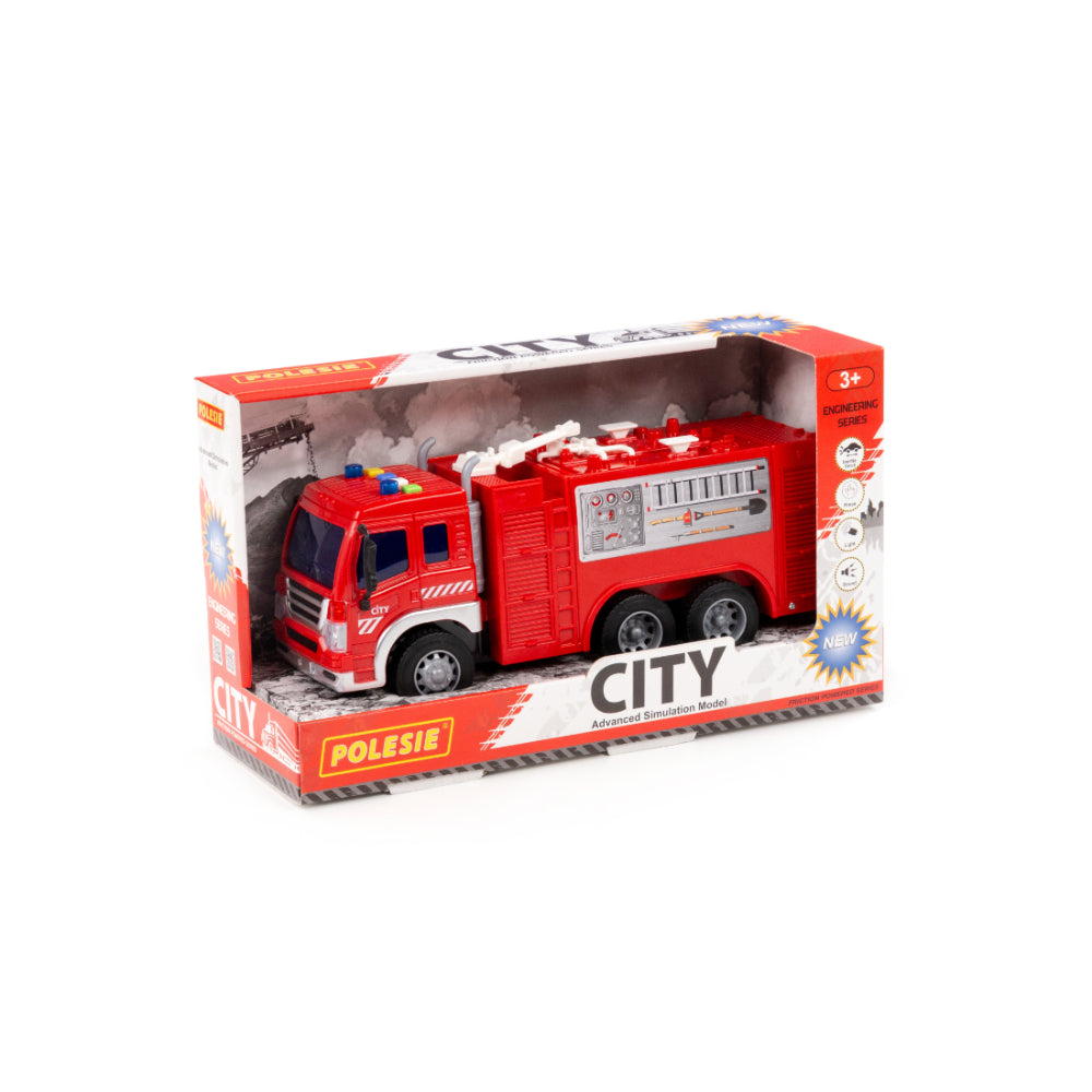 Friction-Powered City Fire Engine Toy - Six Wheels, Ages 3 and Over