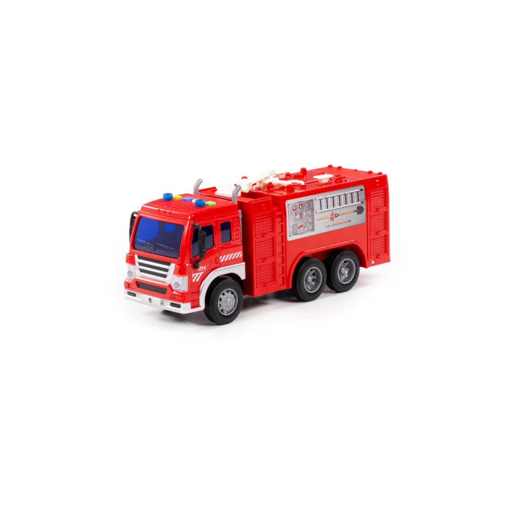 Friction-Powered City Fire Engine Toy - Six Wheels, Ages 3 and Over