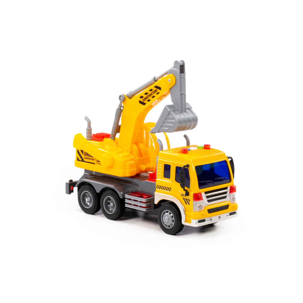 City Excavator Truck Toy - Friction-Powered, Movable Arm, Ages 3+