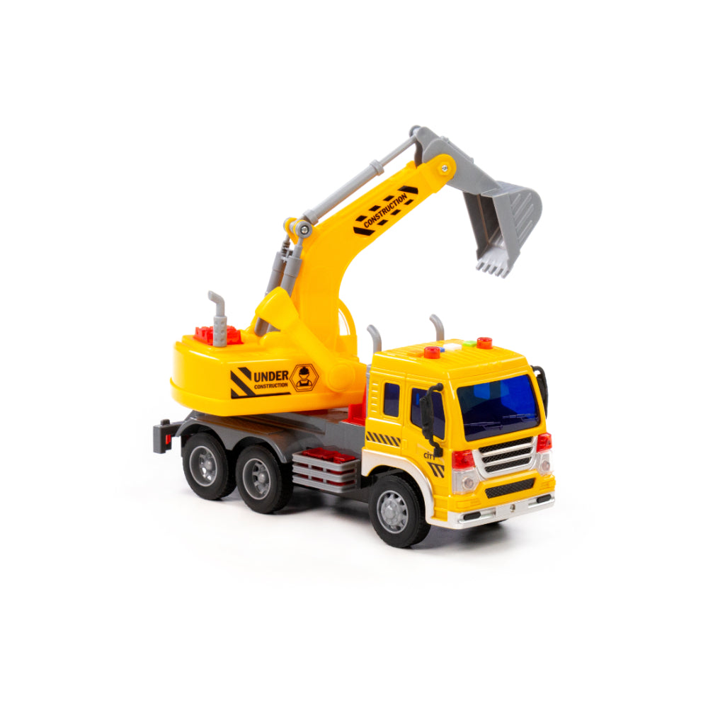 City Excavator Truck Toy - Friction-Powered, Movable Arm, Ages 3+