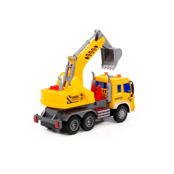 City Excavator Truck Toy - Friction-Powered, Movable Arm, Ages 3+