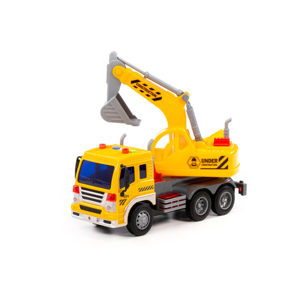 City Excavator Truck Toy - Friction-Powered, Movable Arm, Ages 3+