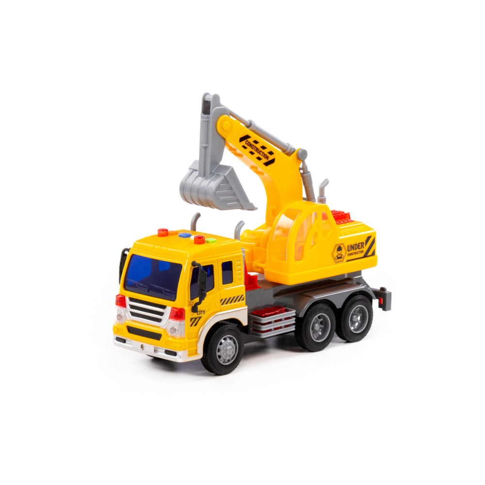 City Excavator Truck Toy - Friction-Powered, Movable Arm, Ages 3+