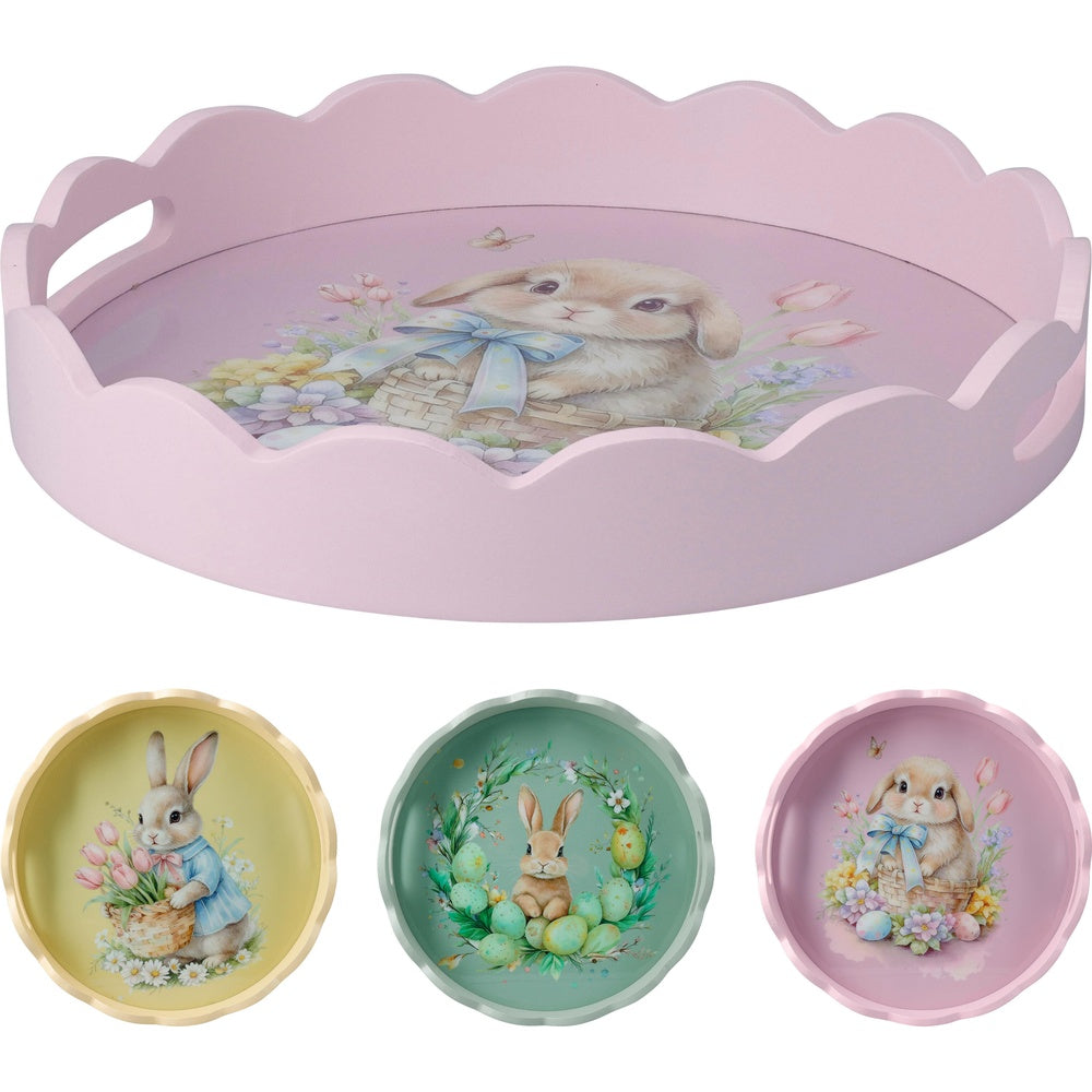 Round Wooden Tray - Easter Design - 30cm