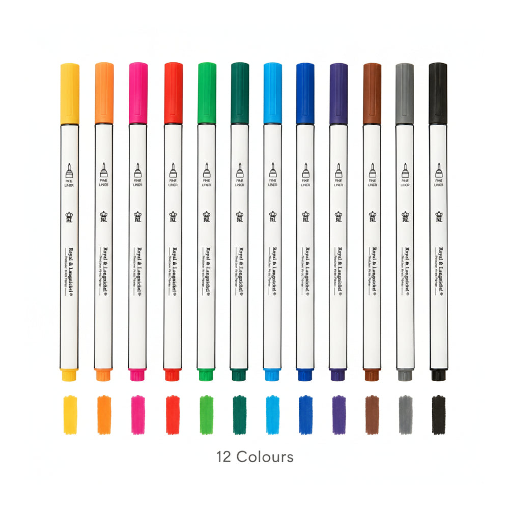 Royal Langnickel Fineliner Artist Markers - Pack of 12, Assorted Colours