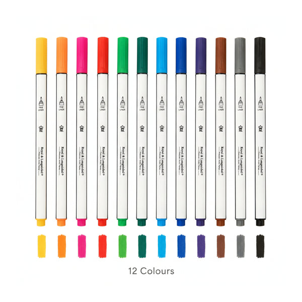 Royal Langnickel Fineliner Artist Markers - Pack of 12, Assorted Colours
