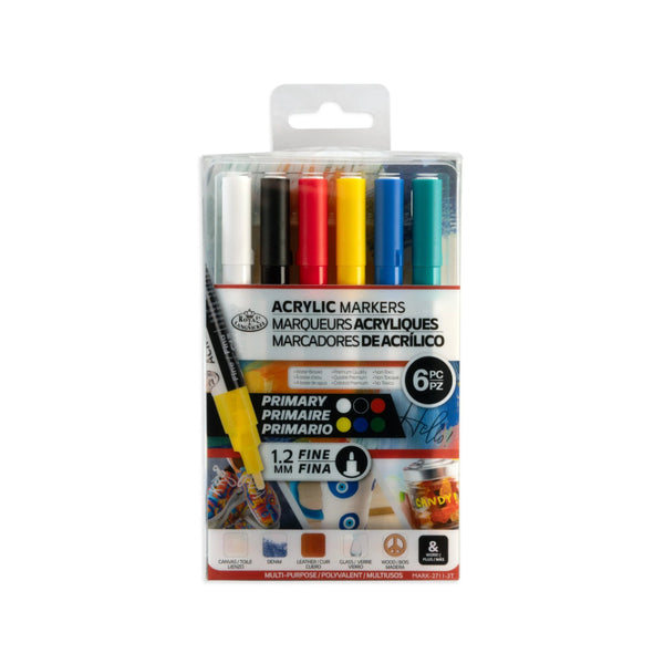 Royal Langnickel Acrylic Paint Marker Set - 6 Pieces, Assorted Primary Colours
