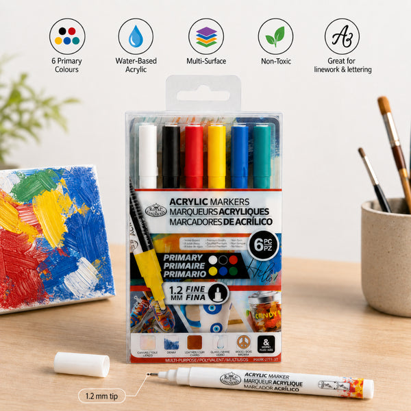 Royal Langnickel Acrylic Paint Marker Set - 6 Pieces, Assorted Primary Colours
