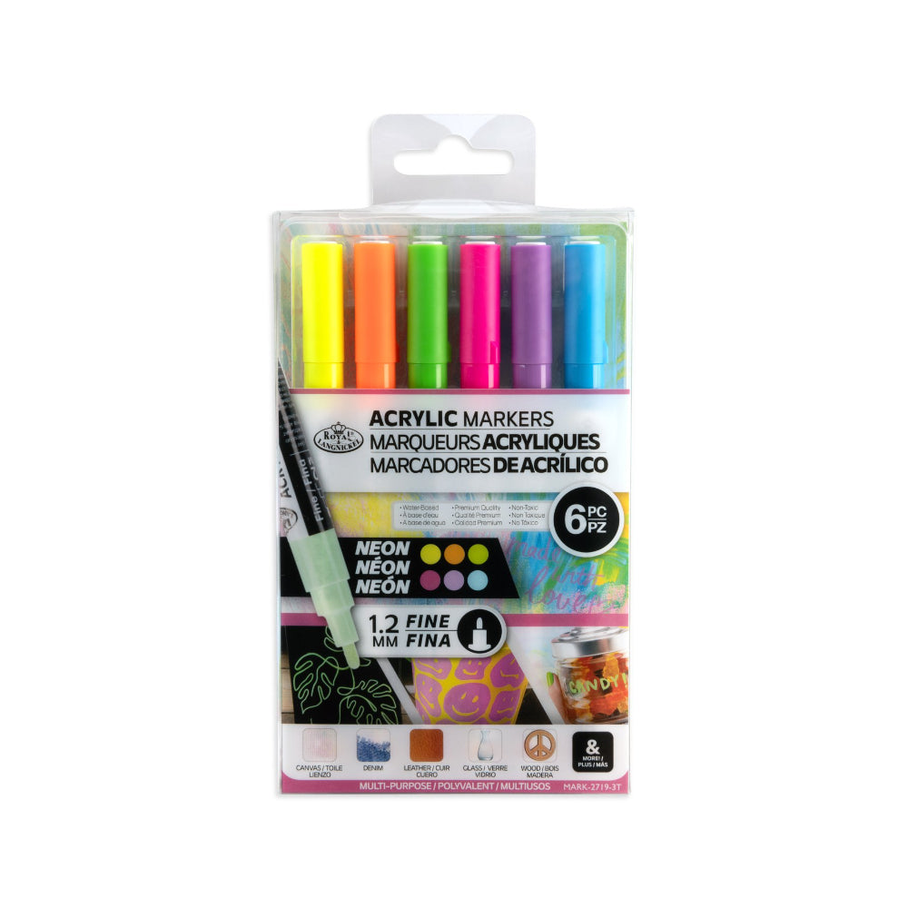 Royal Langnickel Acrylic Paint Markers - Pack of 6, Assorted Neon Colours