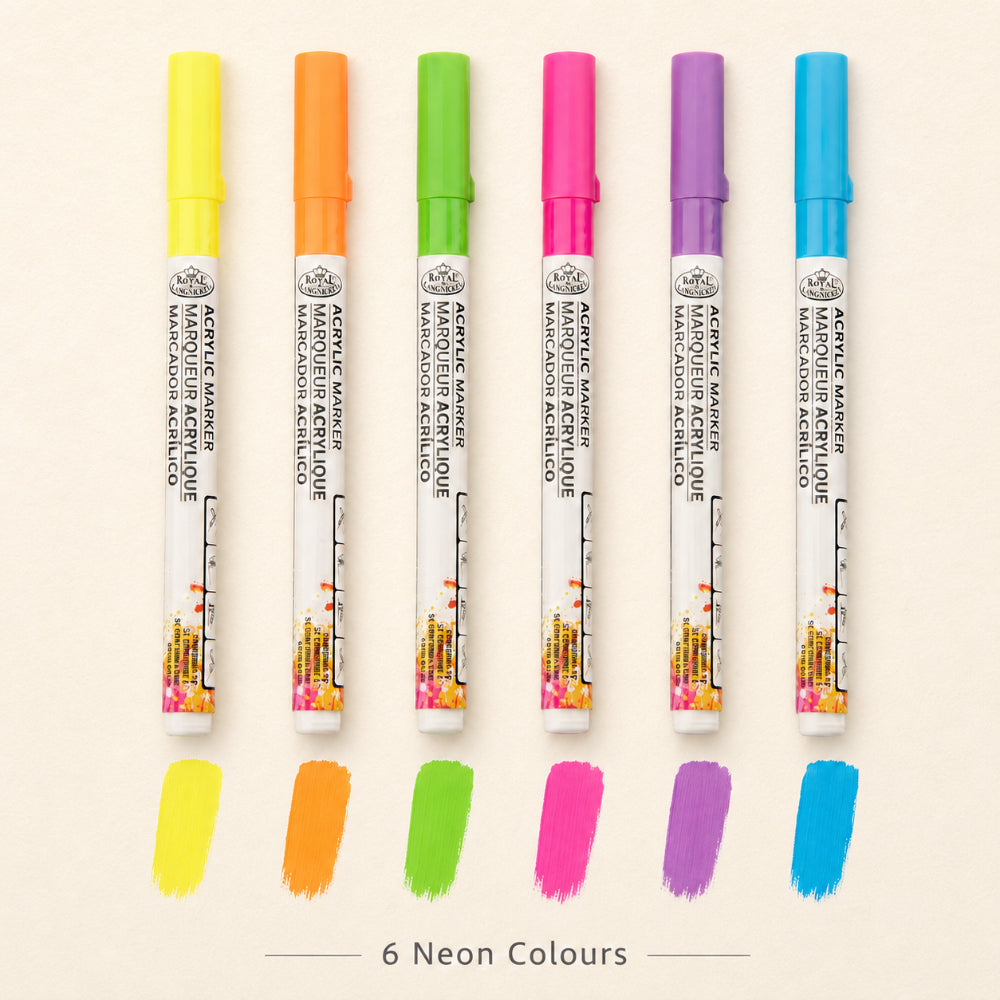 Royal Langnickel Acrylic Paint Markers - Pack of 6, Assorted Neon Colours