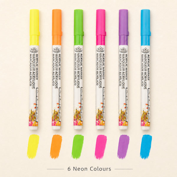 Royal Langnickel Acrylic Paint Markers - Pack of 6, Assorted Neon Colours