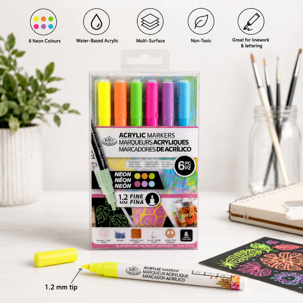 Royal Langnickel Acrylic Paint Markers - Pack of 6, Assorted Neon Colours