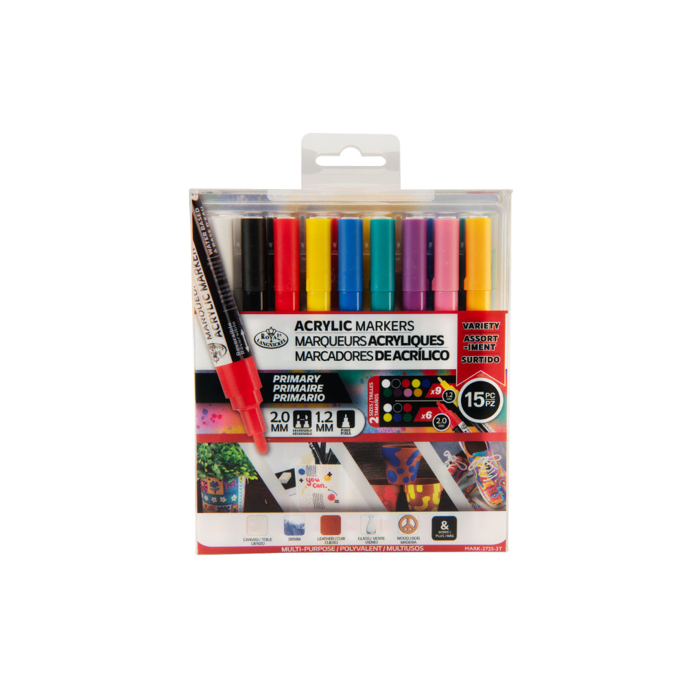 Royal Langnickel Acrylic Paint Marker Set - 15 Pieces, Assorted Primary Colours