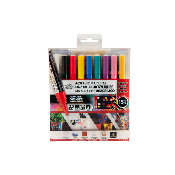 Royal Langnickel Acrylic Paint Marker Set - 15 Pieces, Assorted Primary Colours