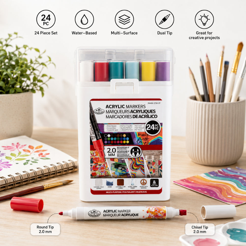 Royal Langnickel Primary Acrylic Paint Marker Set - 24 Pieces, Assorted Colours