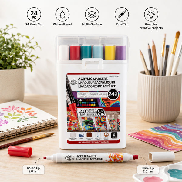 Royal Langnickel Primary Acrylic Paint Marker Set - 24 Pieces, Assorted Colours