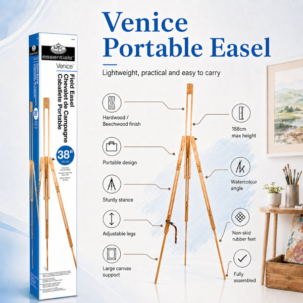 Royal Langnickel Venice Wooden Field Easel - Foldable Tripod, Up to 96cm Canvases