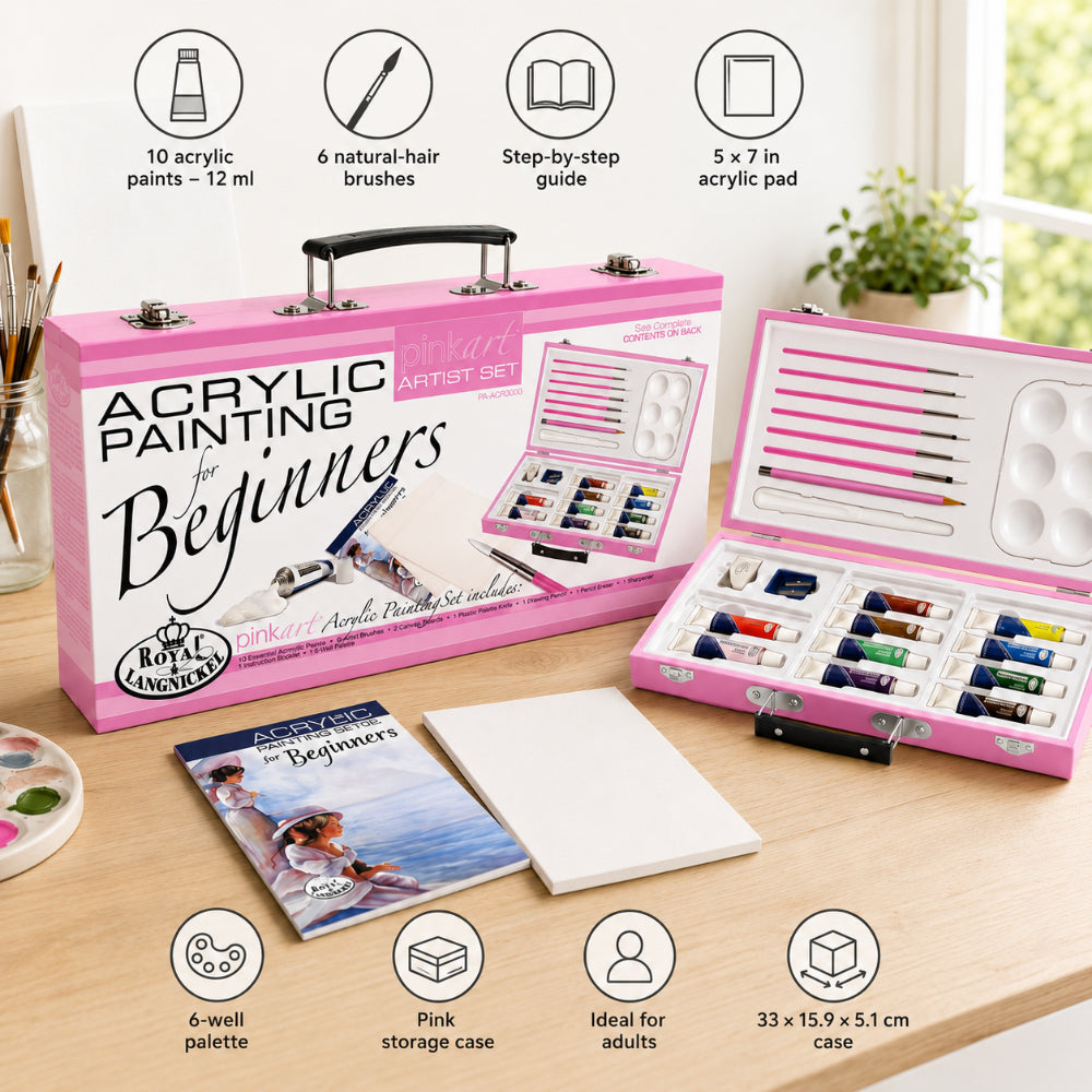 Royal Langnickel Pink Acrylic Art Set - Assorted Colours, Carry Case