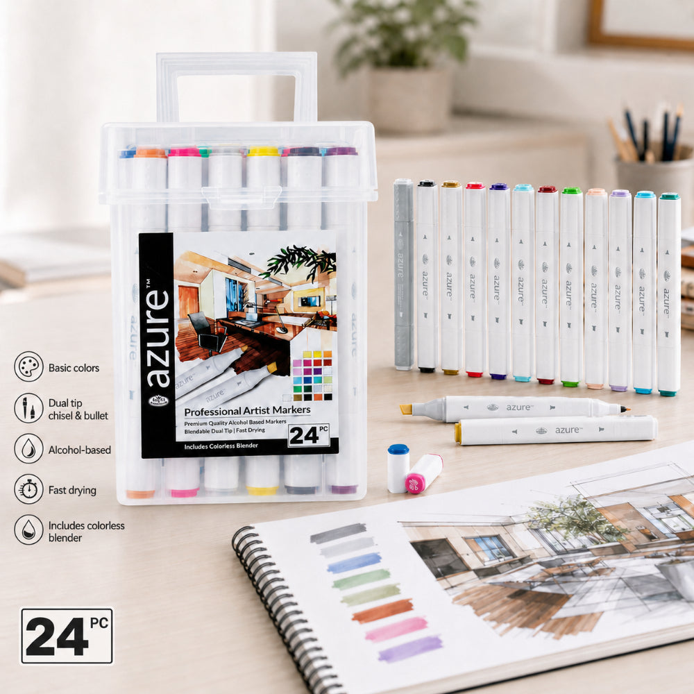 Royal Langnickel Azure Dual-Tip Artist Markers - 24 Pieces, Assorted Colours