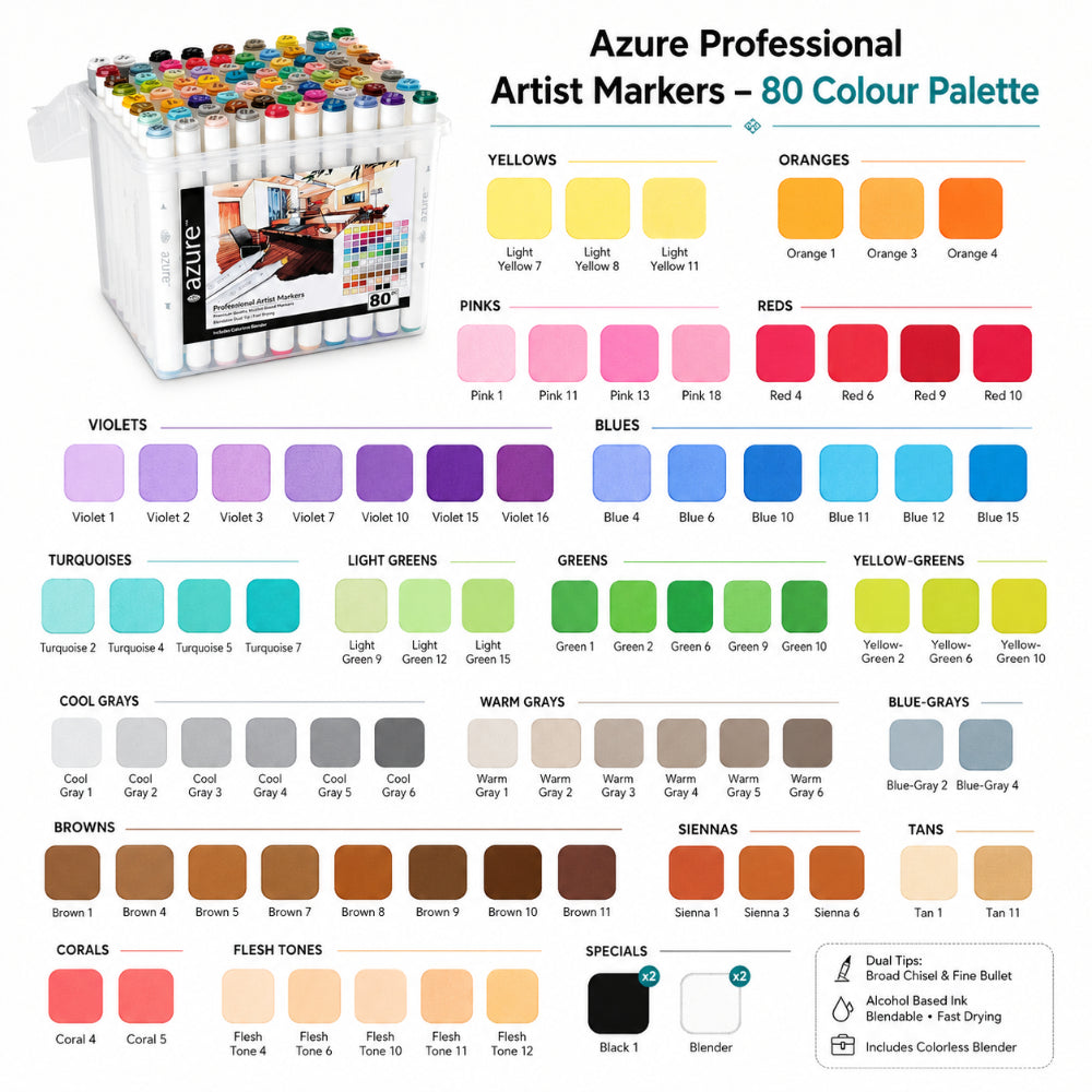 Royal Langnickel Azure Dual Tip Artist Markers - 80 Pieces, Assorted Colours