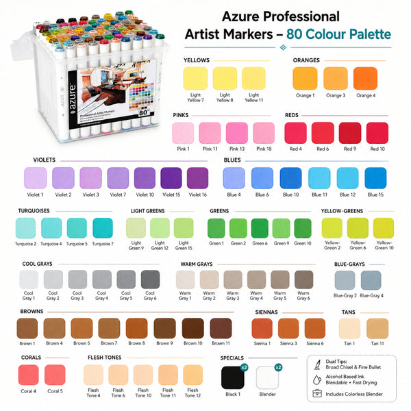 Royal Langnickel Azure Dual Tip Artist Markers - 80 Pieces, Assorted Colours
