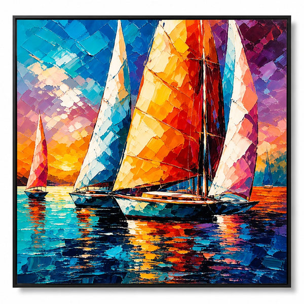 Home Gallery Framed Canvas Print Sail Boats | 80x80cm Wall Art