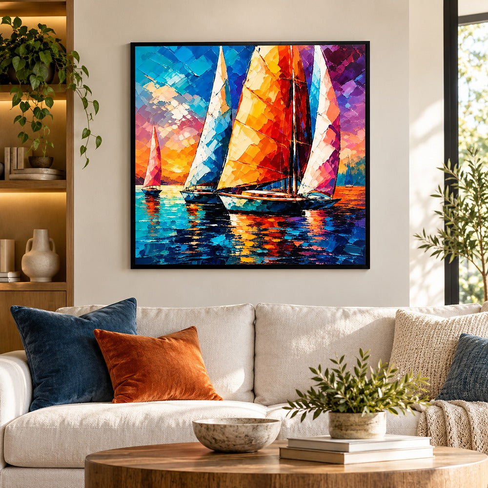 Home Gallery Framed Canvas Print Sail Boats | 80x80cm Wall Art