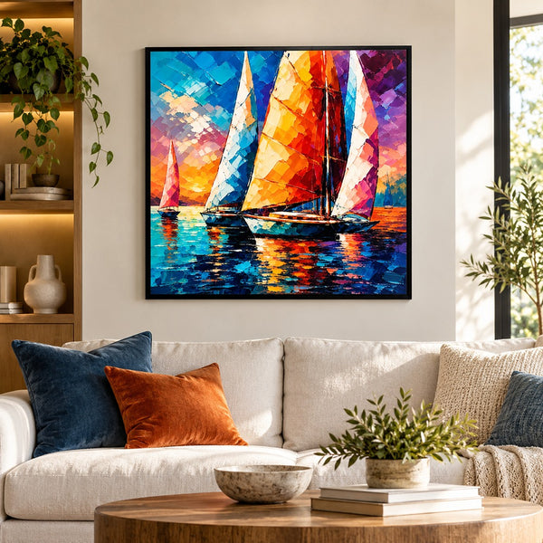 Home Gallery Framed Canvas Print Sail Boats | 80x80cm Wall Art