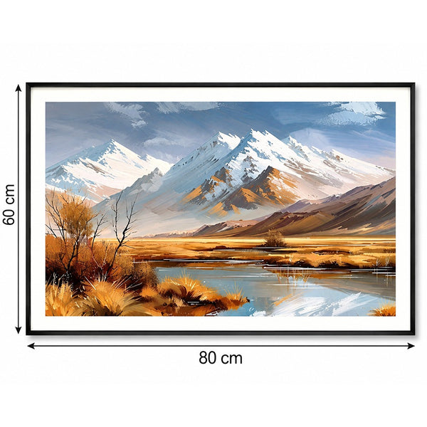 Framed Canvas Print Lake and Mountain Scene | 60x80cm Wall Art