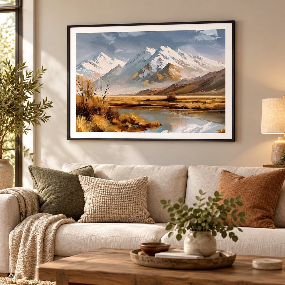 Framed Canvas Print Lake and Mountain Scene | 60x80cm Wall Art