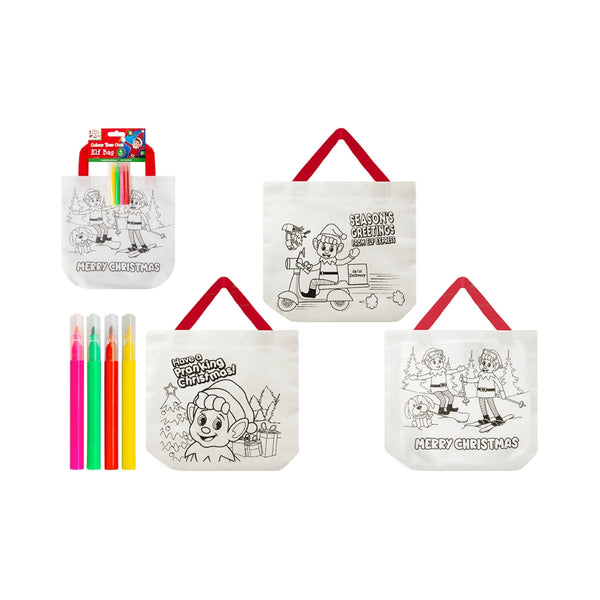 Colour-Your-Own Christmas Elf Bag Craft Kit - 4 Pens, Assorted Designs