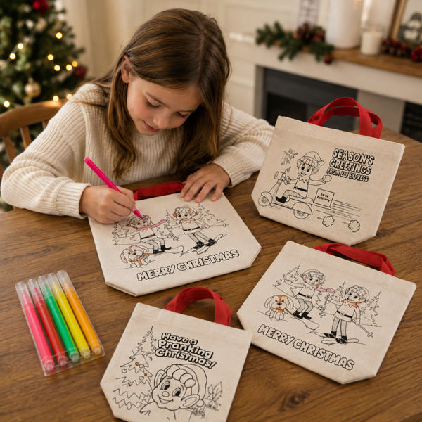 Colour-Your-Own Christmas Elf Bag Craft Kit - 4 Pens, Assorted Designs