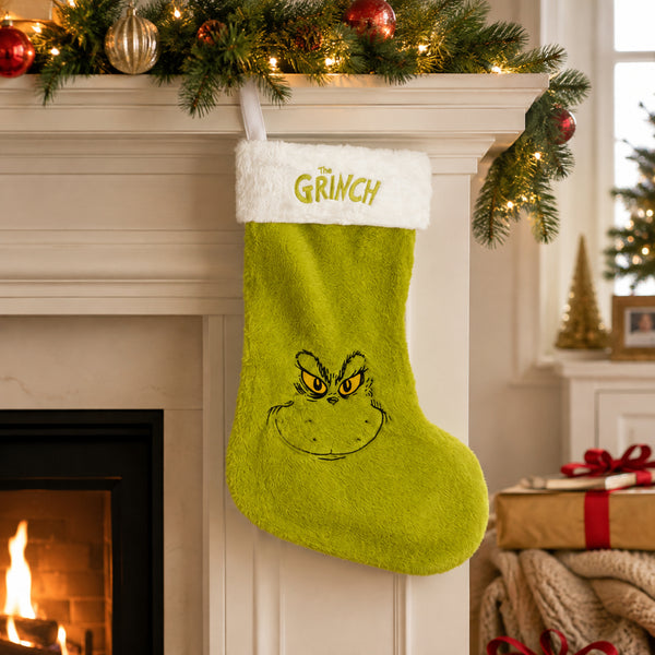 The Grinch Plush Christmas Stocking - 60cm, Green with White Cuff