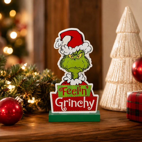 The Grinch Feelin’ Grinchy MDF Christmas Sign - Freestanding, Green