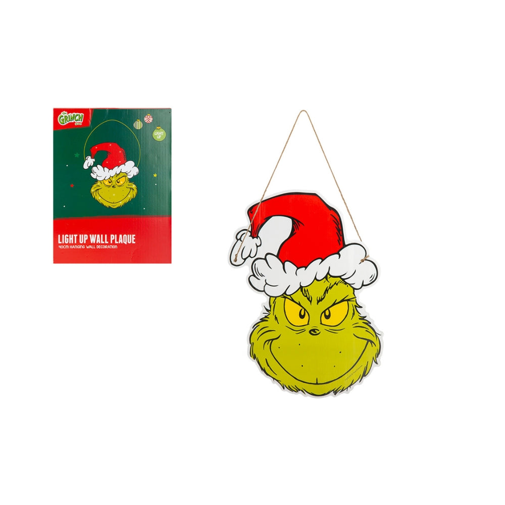 The Grinch Light-Up Christmas Wall Sign - 40cm, Hanging Cord