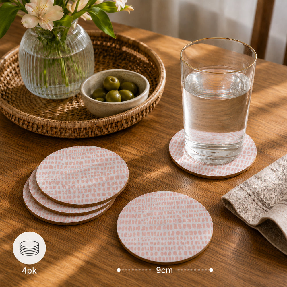 Round Cream Dash Drinks Coasters - Cork Backed, Pack of 4, 9cm