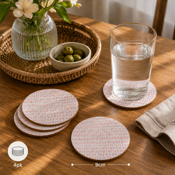Round Cream Dash Drinks Coasters - Cork Backed, Pack of 4, 9cm