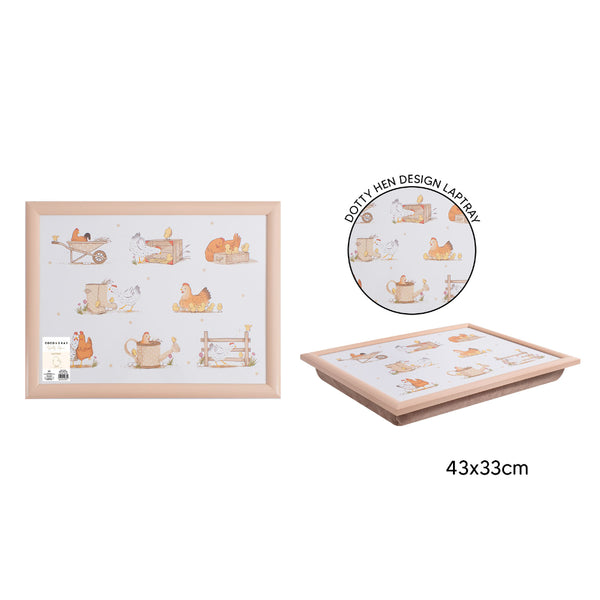 Dotty Hen Cushioned Lap Tray - 43 x 33cm, Peach Farmyard Design