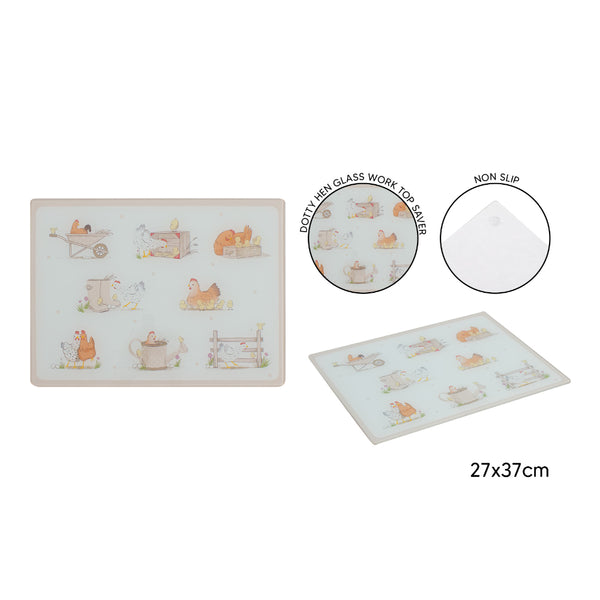 Dotty Hen Non-Slip Glass Worktop Saver - 27 x 37cm, Heat-Resistant