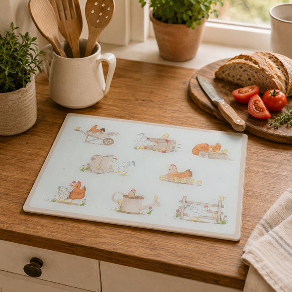 Dotty Hen Non-Slip Glass Worktop Saver - 27 x 37cm, Heat-Resistant