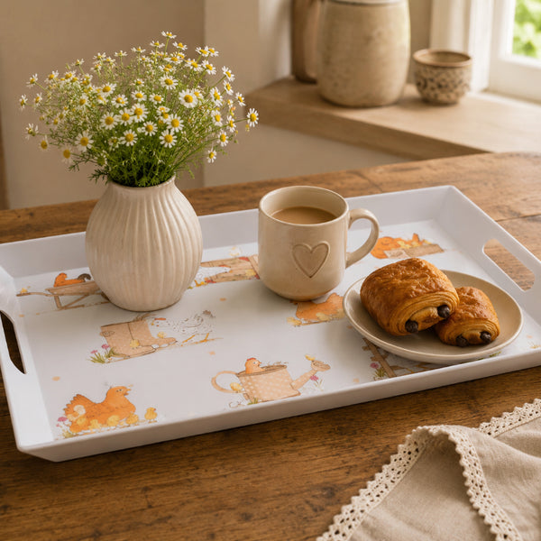 Dotty Hen Farmyard Melamine Serving Tray - 38 x 28cm, Cut-Out Handles