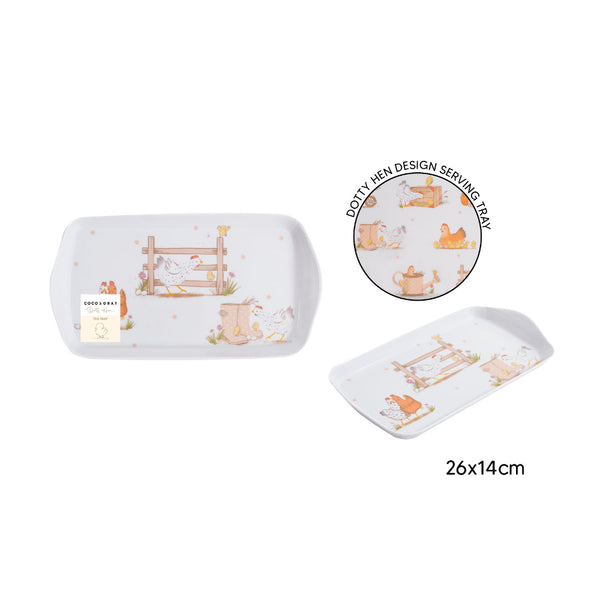 Dotty Hen Melamine Tea Serving Tray - 26 x 14cm, Soft White Finish