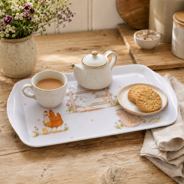 Dotty Hen Melamine Tea Serving Tray - 26 x 14cm, Soft White Finish
