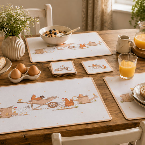 Dotty Hen Cork Placemats Pack of 4 - 29 x 21.5cm, Farmyard Design