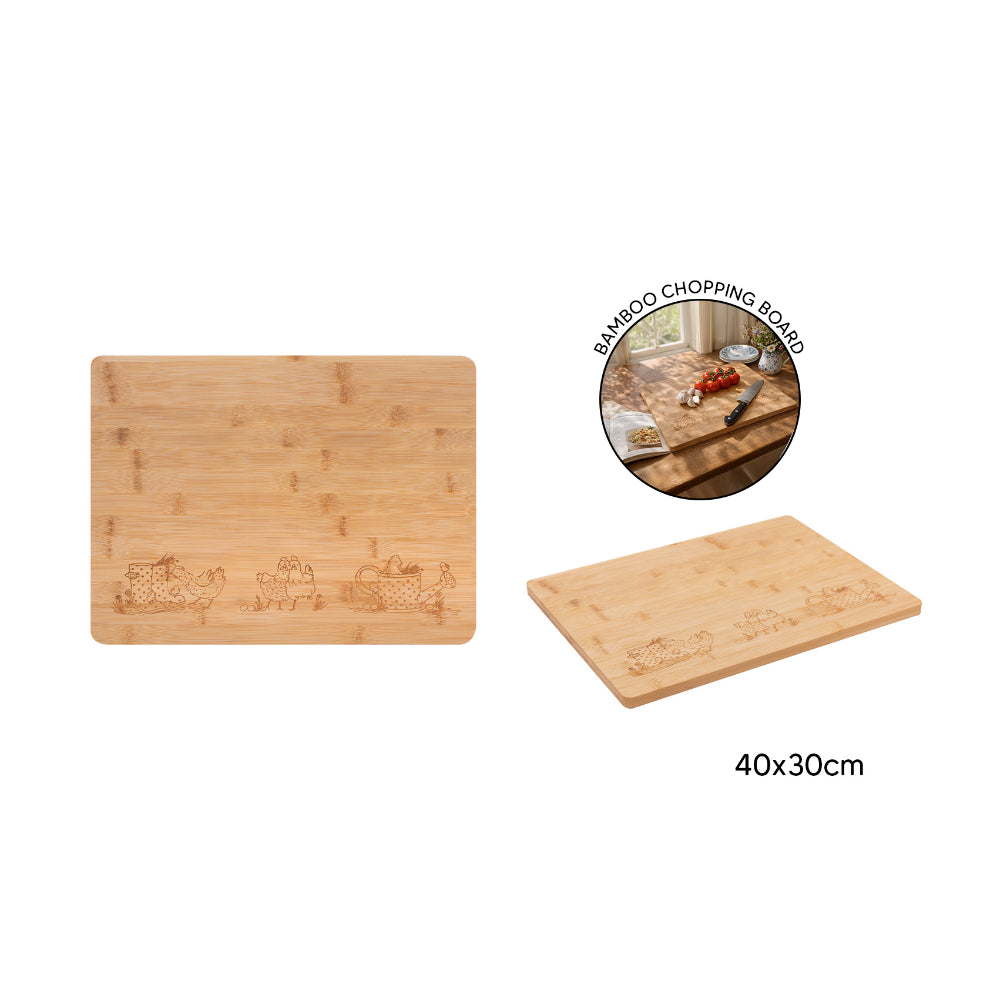 Dotty Hen Engraved Bamboo Chopping Board - Natural, 40 x 30cm
