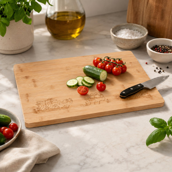 Dotty Hen Engraved Bamboo Chopping Board - Natural, 40 x 30cm