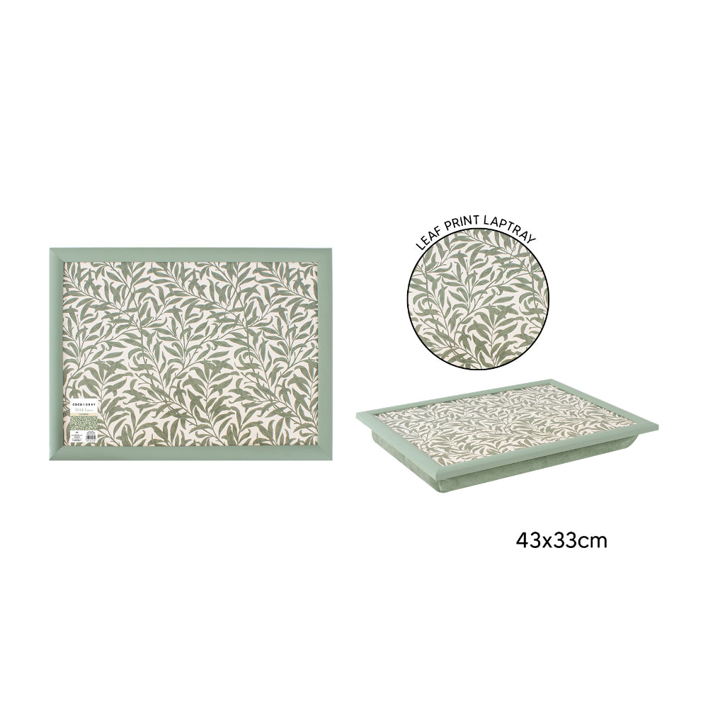 Wild Leaves Botanical Print Cushioned Lap Tray - Sage Green, 43 x 33cm